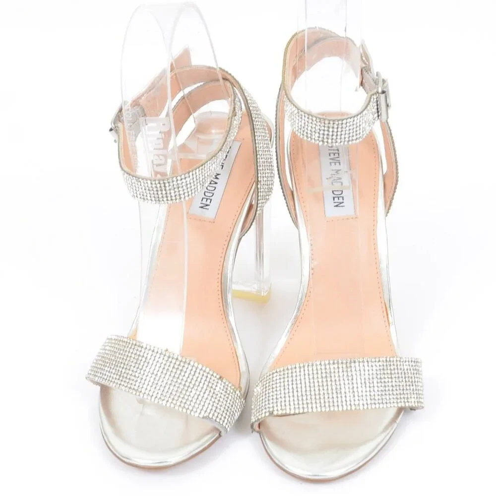Steve Madden Yuma Rhinestone‎ Crystal Ankle Strap Sandals 7.5M Wedding Formal